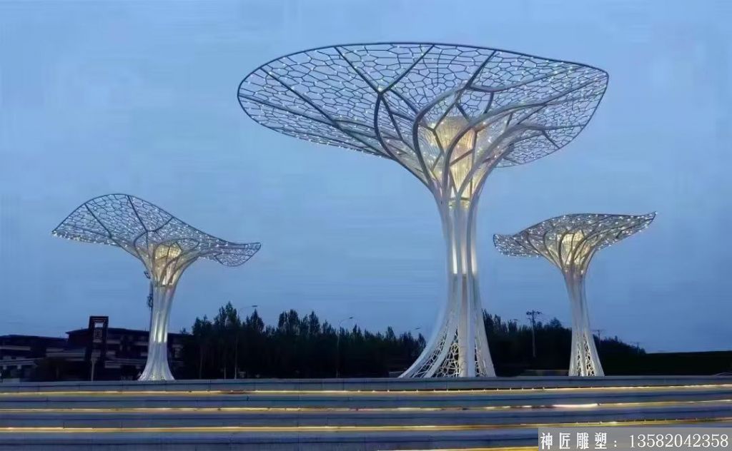 不锈钢大型树雕塑，灯光树雕塑