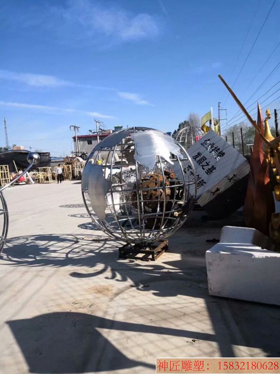 不锈钢地球仪雕塑,镂空地球仪雕塑